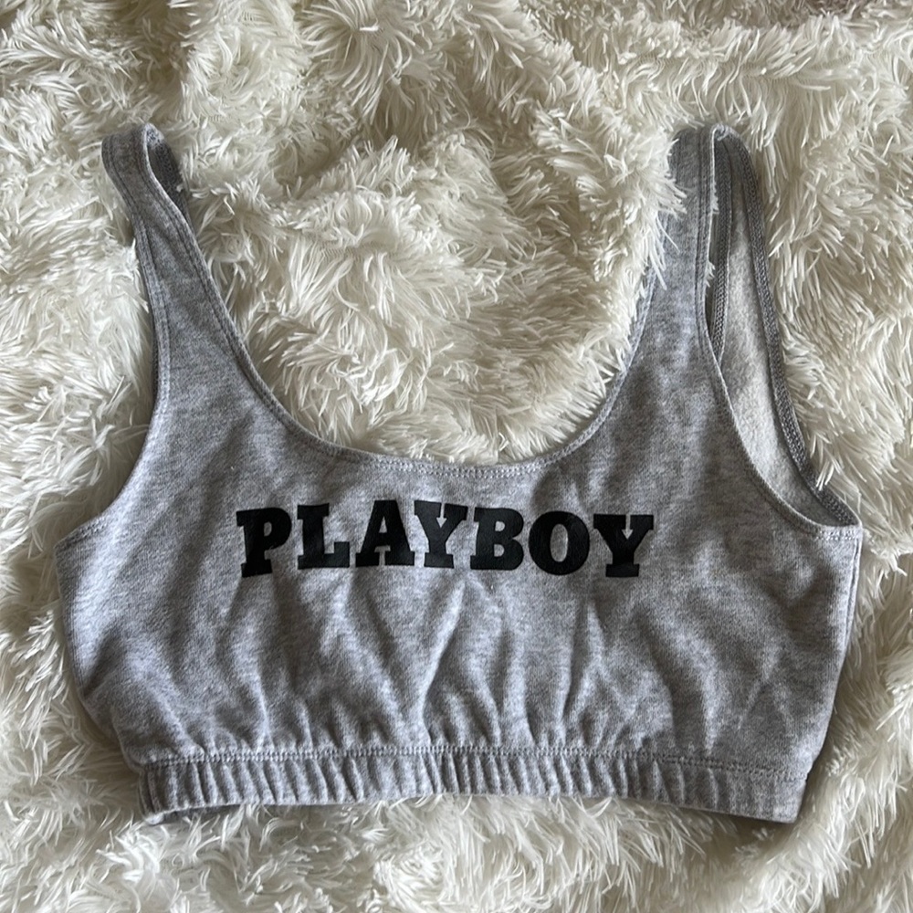 Sweat pant material super cute playboy top